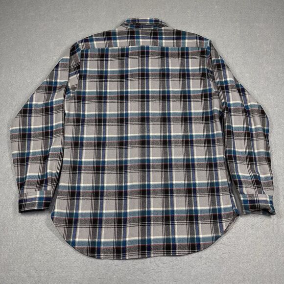VTG Pendleton Shirt Large Mens Wool Flannel LOBO Plaid Long Sleeve Elbow Patch - Picture 7 of 12
